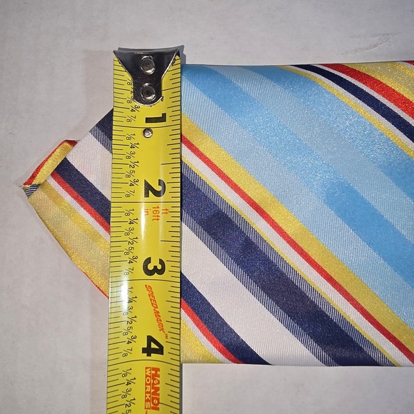 VINTAGE Dark & Light Blue Yellow & Red Striped Tie ROMANO Polyester - Picture 4 of 5